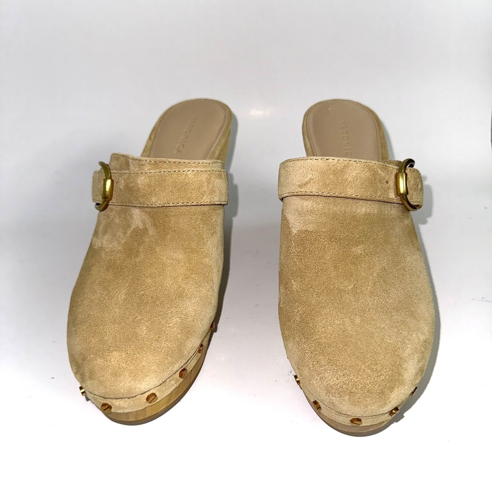 Veronica Beard Hendrix Clogs Tan Suede Studded Sandals Mule Women's Size 8.5 - Picture 3 of 10